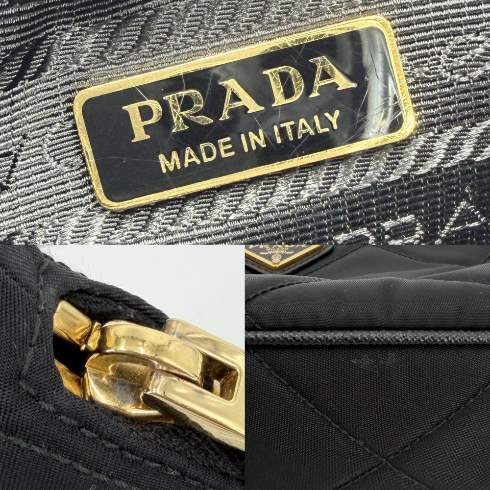 PRADA プラダ 2WAY トライアングルロゴ ミニバッグ ハンドバッグ ショルダーバッグ キルティング 1BC204 ナイロン ブラック 黒 ゴールド金具 ユニセックス【中古品】