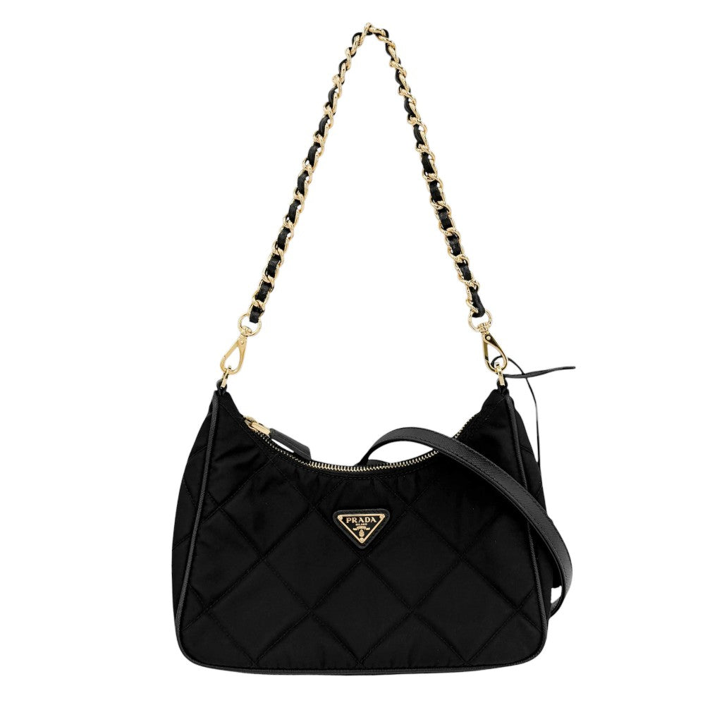 PRADA プラダ 2WAY トライアングルロゴ ミニバッグ ハンドバッグ ショルダーバッグ キルティング 1BC204 ナイロン ブラック 黒 ゴールド金具 ユニセックス【中古品】