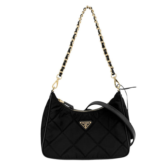 PRADA プラダ 2WAY トライアングルロゴ ミニバッグ ハンドバッグ ショルダーバッグ キルティング 1BC204 ナイロン ブラック 黒 ゴールド金具 ユニセックス【中古品】