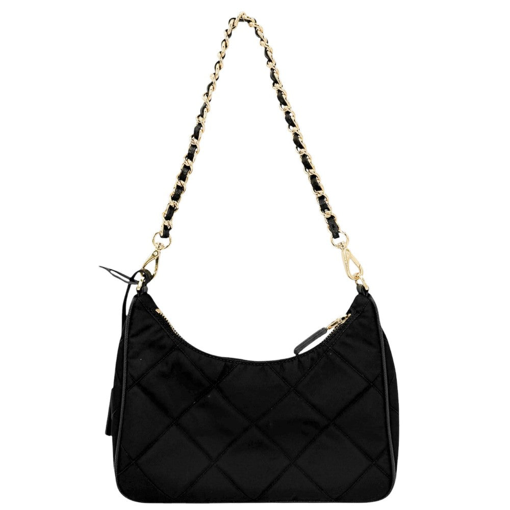 PRADA プラダ 2WAY トライアングルロゴ ミニバッグ ハンドバッグ ショルダーバッグ キルティング 1BC204 ナイロン ブラック 黒 ゴールド金具 ユニセックス【中古品】