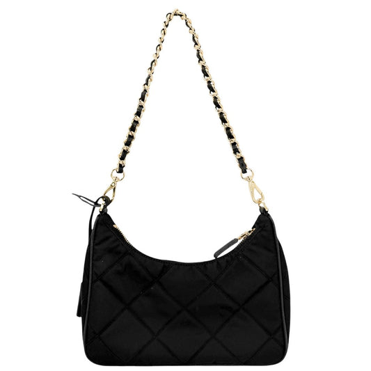 PRADA プラダ 2WAY トライアングルロゴ ミニバッグ ハンドバッグ ショルダーバッグ キルティング 1BC204 ナイロン ブラック 黒 ゴールド金具 ユニセックス【中古品】