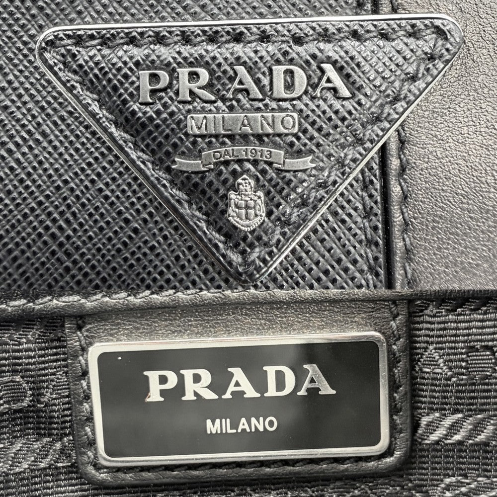 PRADA プラダ ショルダーバッグ トライアングルロゴ レザー ブラック 黒 シルバー金具 メンズ【中古品】