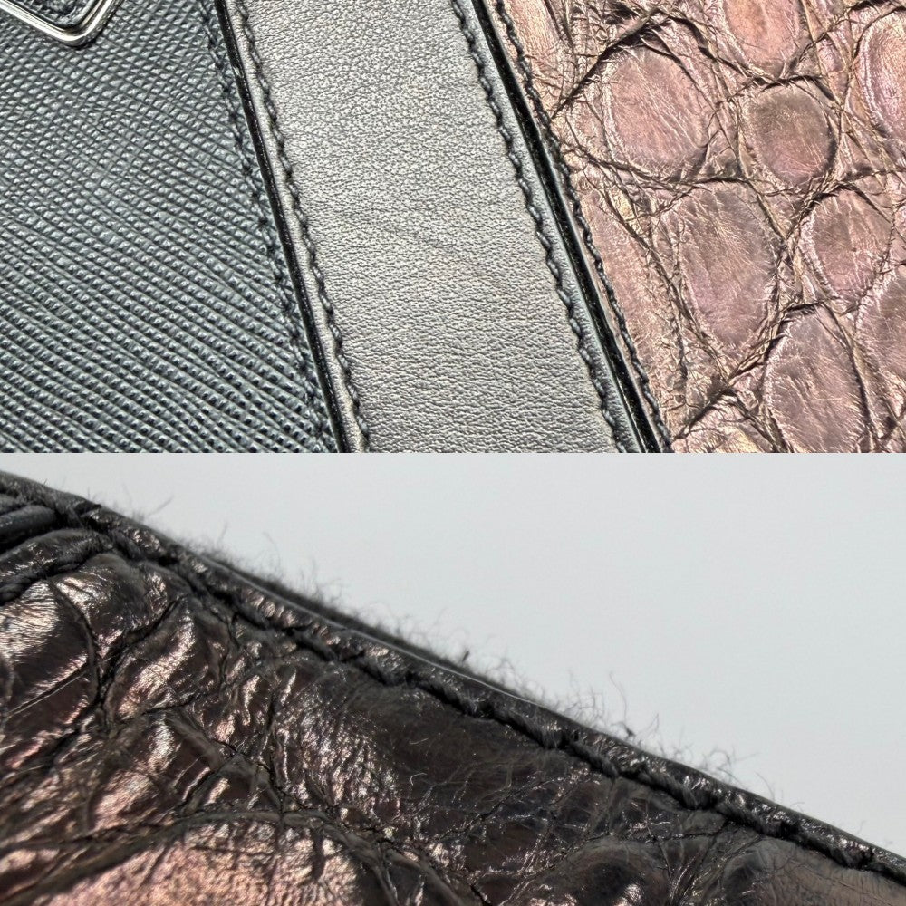 PRADA プラダ ショルダーバッグ トライアングルロゴ レザー ブラック 黒 シルバー金具 メンズ【中古品】