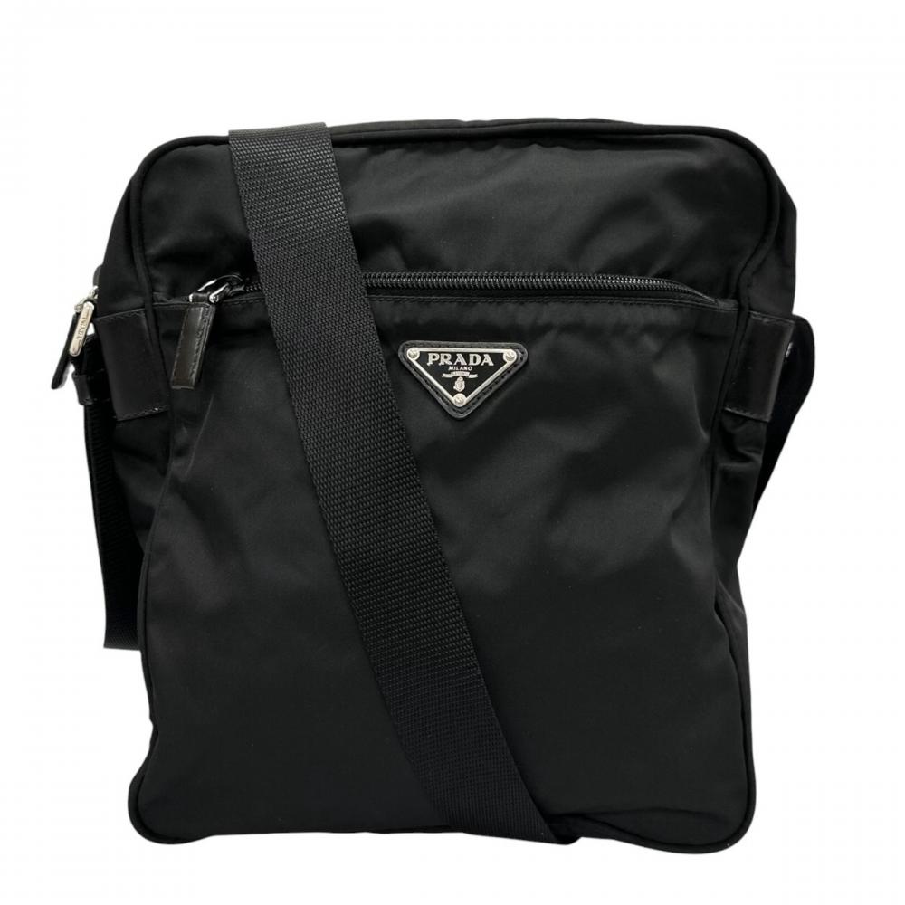 PRADA プラダ ショルダーバッグ ナイロンバッグ トライアングルロゴ ナイロン ブラック 黒 シルバー金具 レディース【中古品】