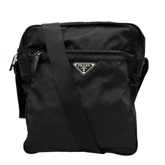 PRADA プラダ ショルダーバッグ ナイロンバッグ トライアングルロゴ ナイロン ブラック 黒 シルバー金具 レディース【中古品】