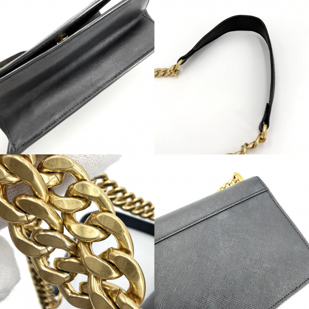 【開店SALE】 PRADA プラダ ショルダーバッグ チェーンショルダー ポシェット 1BD133 レザー ブラック 黒 ゴールド金具 レディース【中古品】