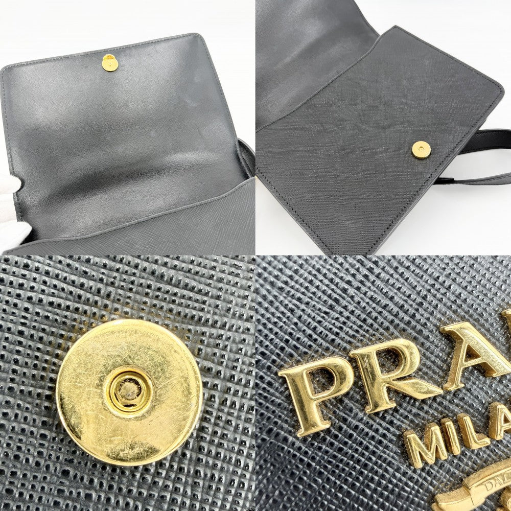 【開店SALE】 PRADA プラダ ショルダーバッグ チェーンショルダー ポシェット 1BD133 レザー ブラック 黒 ゴールド金具 レディース【中古品】