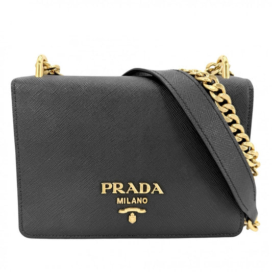 【開店SALE】 PRADA プラダ ショルダーバッグ チェーンショルダー ポシェット 1BD133 レザー ブラック 黒 ゴールド金具 レディース【中古品】