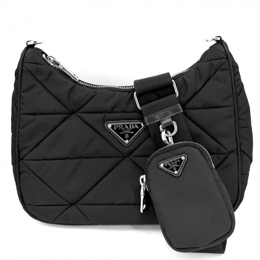 PRADA プラダ ショルダーバッグ パデッドRe-Nylon トライアングルロゴ メンズ レディース 男女兼用 1BC151 ナイロン ブラック 黒 シルバー金具 ユニセックス【中古品】