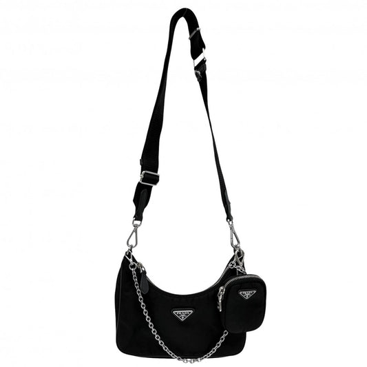【開店SALE】 PRADA プラダ 2WAY Re-Edition2005 Re-Nylon ハンドバッグ ショルダーバッグ ポーチ付き トライアングルロゴ 1BH204 ナイロン ブラック 黒 シルバー金具 レディース【中古品】