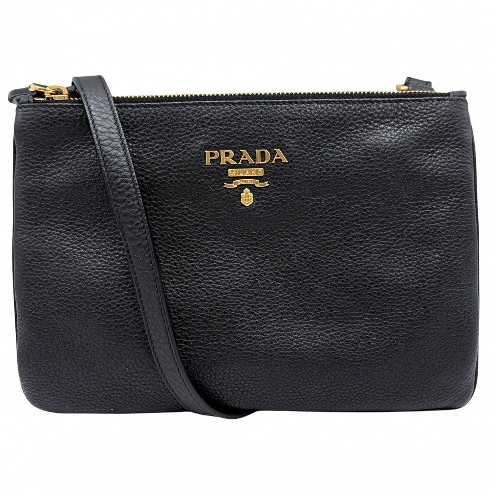 【開店SALE】 PRADA プラダ ショルダーバッグ メンズ レディース 男女兼用 1BH013 レザー ブラック 黒 ゴールド金具 ユニセックス【中古品】