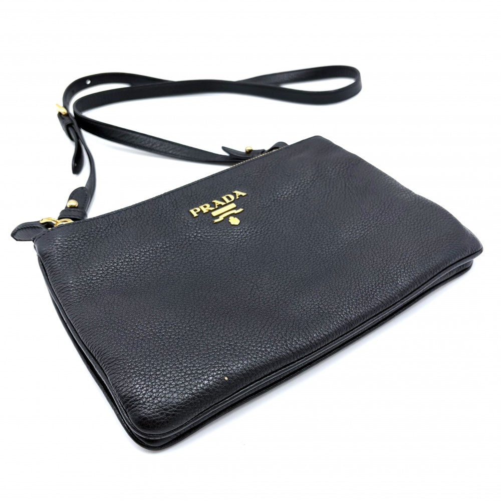 【開店SALE】 PRADA プラダ ショルダーバッグ メンズ レディース 男女兼用 1BH013 レザー ブラック 黒 ゴールド金具 ユニセックス【中古品】