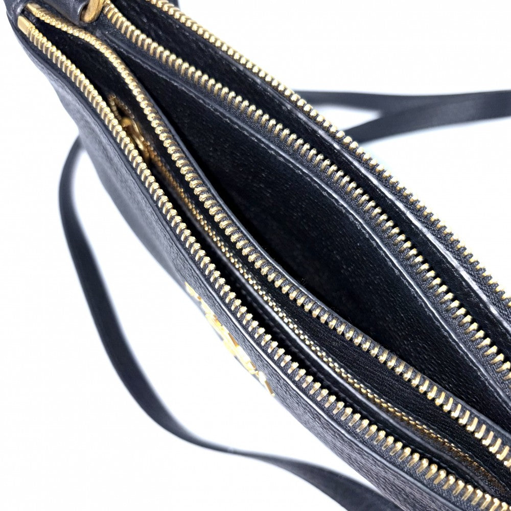 【開店SALE】 PRADA プラダ ショルダーバッグ メンズ レディース 男女兼用 1BH013 レザー ブラック 黒 ゴールド金具 ユニセックス【中古品】
