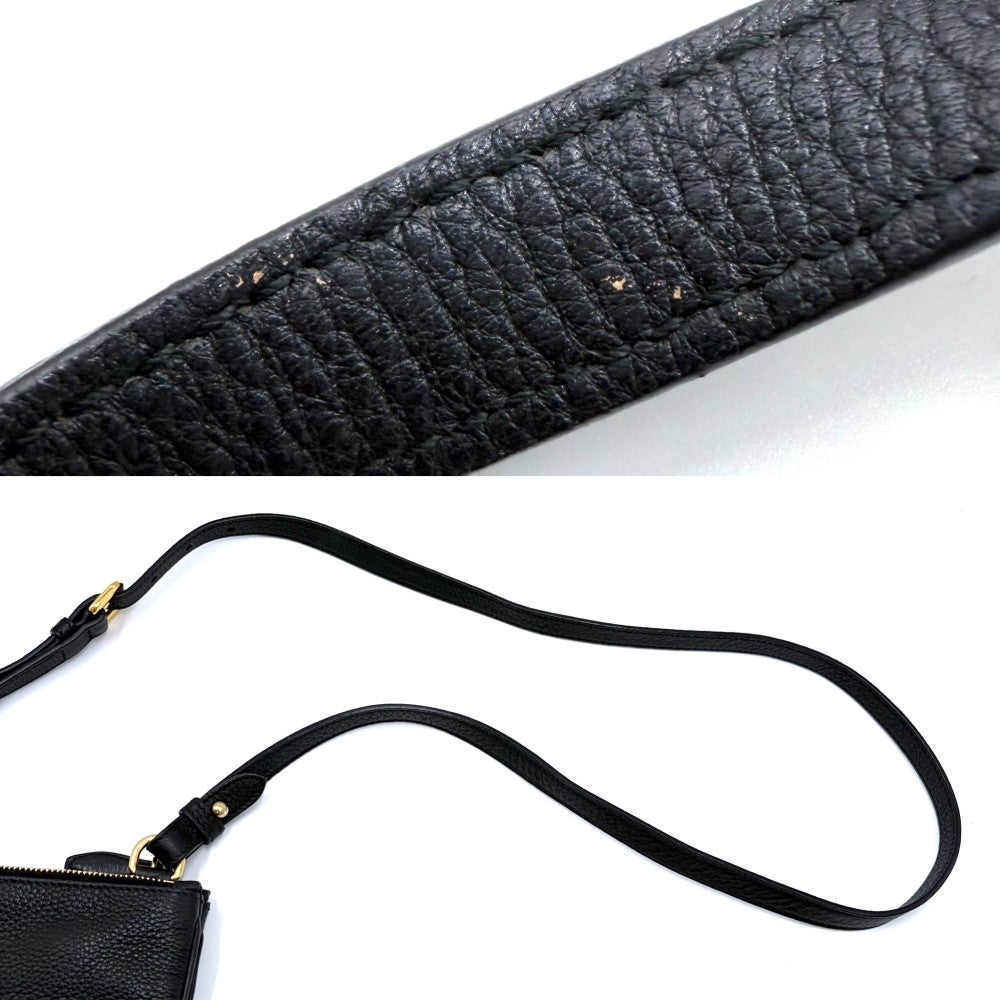 【開店SALE】 PRADA プラダ ショルダーバッグ メンズ レディース 男女兼用 1BH013 レザー ブラック 黒 ゴールド金具 ユニセックス【中古品】