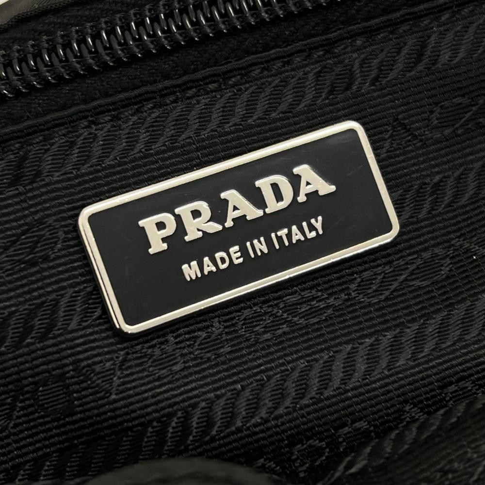 PRADA プラダ トートバッグ ロゴプレート BR3257 ナイロン レザー ブラック 黒 シルバー金具 レディース【中古品】