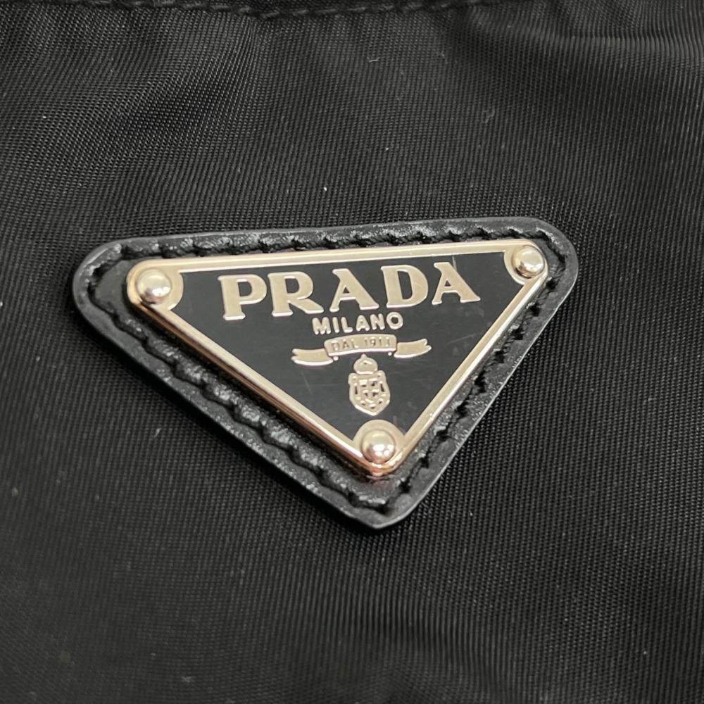 PRADA プラダ トートバッグ ロゴプレート BR3257 ナイロン レザー ブラック 黒 シルバー金具 レディース【中古品】