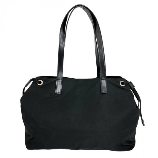 PRADA プラダ トートバッグ ロゴプレート BR3257 ナイロン レザー ブラック 黒 シルバー金具 レディース【中古品】