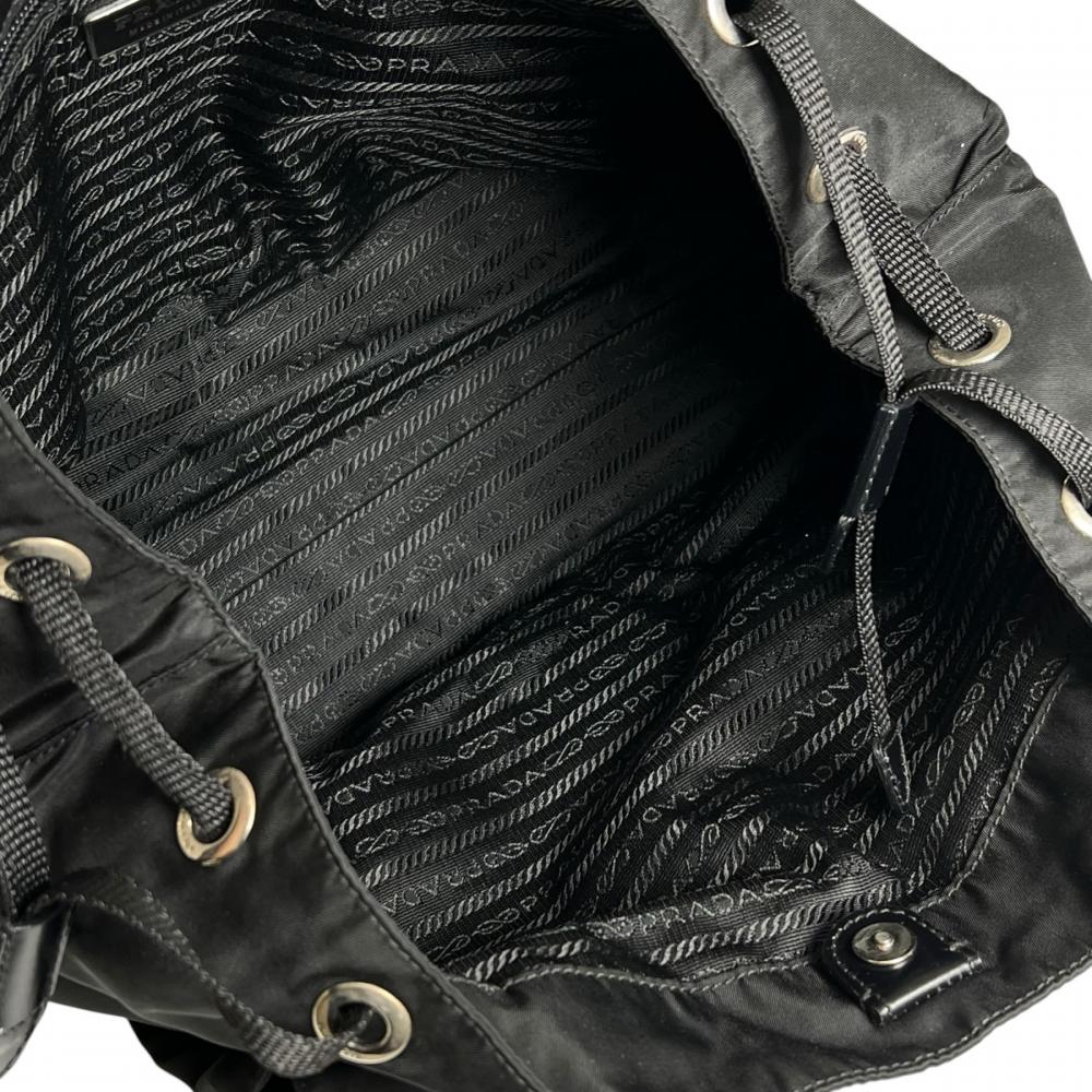 PRADA プラダ トートバッグ ロゴプレート BR3257 ナイロン レザー ブラック 黒 シルバー金具 レディース【中古品】