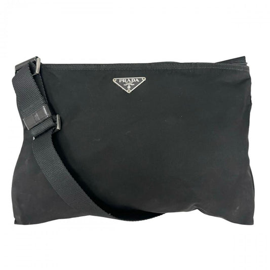 PRADA プラダ ショルダーバッグ ナイロンバッグ トライアングルロゴ ナイロン ブラック 黒 シルバー金具 レディース【中古品】