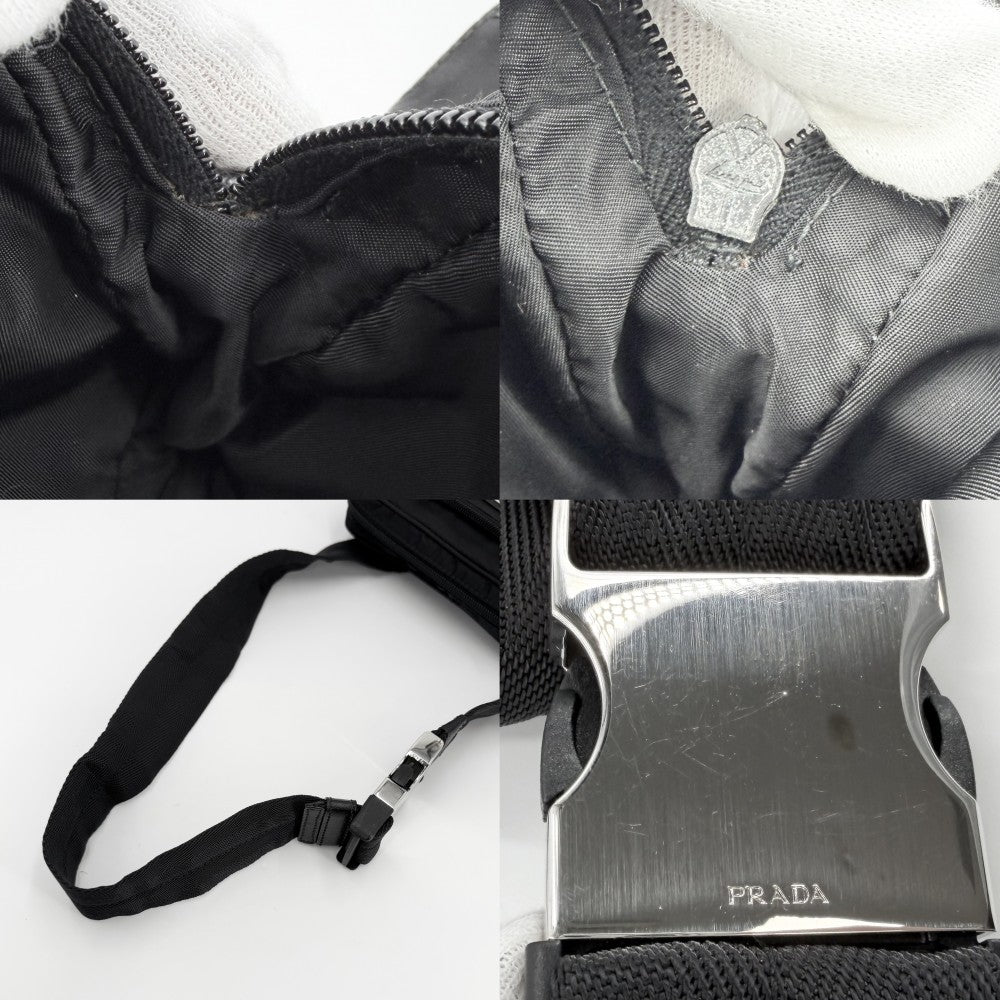 PRADA プラダ ボディバッグ トライアングルロゴ ウエストバッグ 2VL001 ナイロン ブラック 黒 シルバー金具 ユニセックス【中古品】