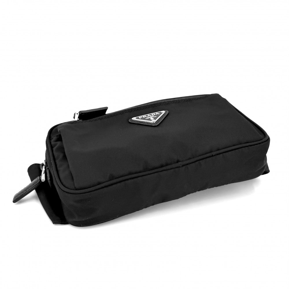 PRADA プラダ ボディバッグ トライアングルロゴ ウエストバッグ 2VL001 ナイロン ブラック 黒 シルバー金具 ユニセックス【中古品】