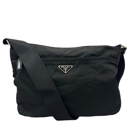PRADA プラダ ショルダーバッグ テスート トライアングルロゴ ナイロン ブラック 黒 シルバー金具 レディース【中古品】