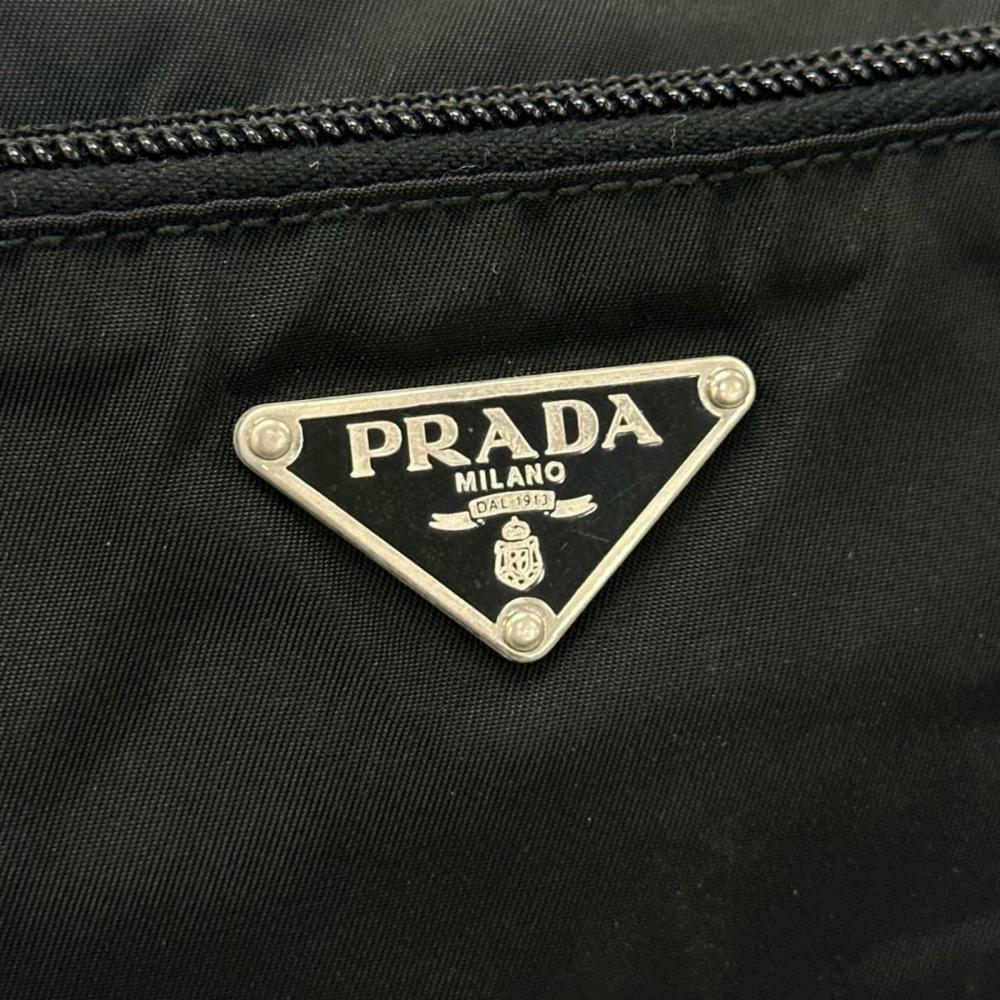 PRADA プラダ ショルダーバッグ テスート トライアングルロゴ ナイロン ブラック 黒 シルバー金具 レディース【中古品】
