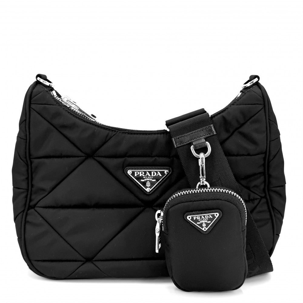 PRADA プラダ ショルダーバッグ パデッドRe-Nylon トライアングルロゴ メンズ レディース 男女兼用 1BC151 ナイロン ブラック 黒 シルバー金具 ユニセックス【中古品】