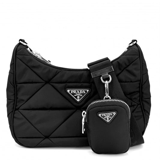 PRADA プラダ ショルダーバッグ パデッドRe-Nylon トライアングルロゴ メンズ レディース 男女兼用 1BC151 ナイロン ブラック 黒 シルバー金具 ユニセックス【中古品】