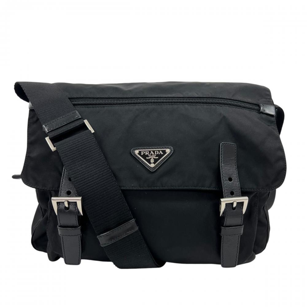 PRADA プラダ ショルダーバッグ メッセンジャーバッグ BT0713 ナイロン ブラック 黒 シルバー金具 レディース【中古品】