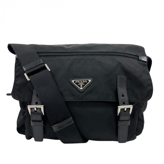 PRADA プラダ ショルダーバッグ メッセンジャーバッグ BT0713 ナイロン ブラック 黒 シルバー金具 レディース【中古品】