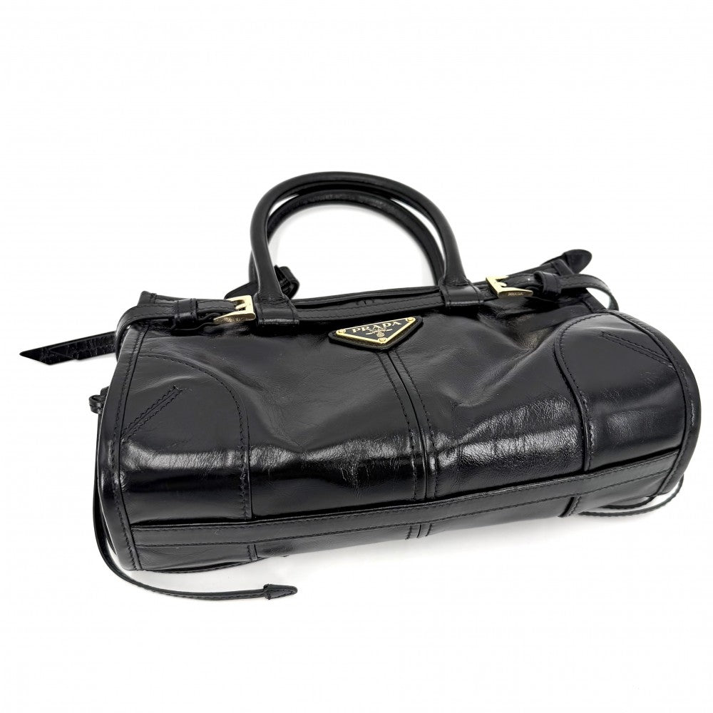 PRADA プラダ 2WAY ボニーミニ ハンドバッグ ショルダーバッグ トライアングルロゴ トートバッグ 1BA486 レザー ブラック 黒 ゴールド金具 レディース【中古品】