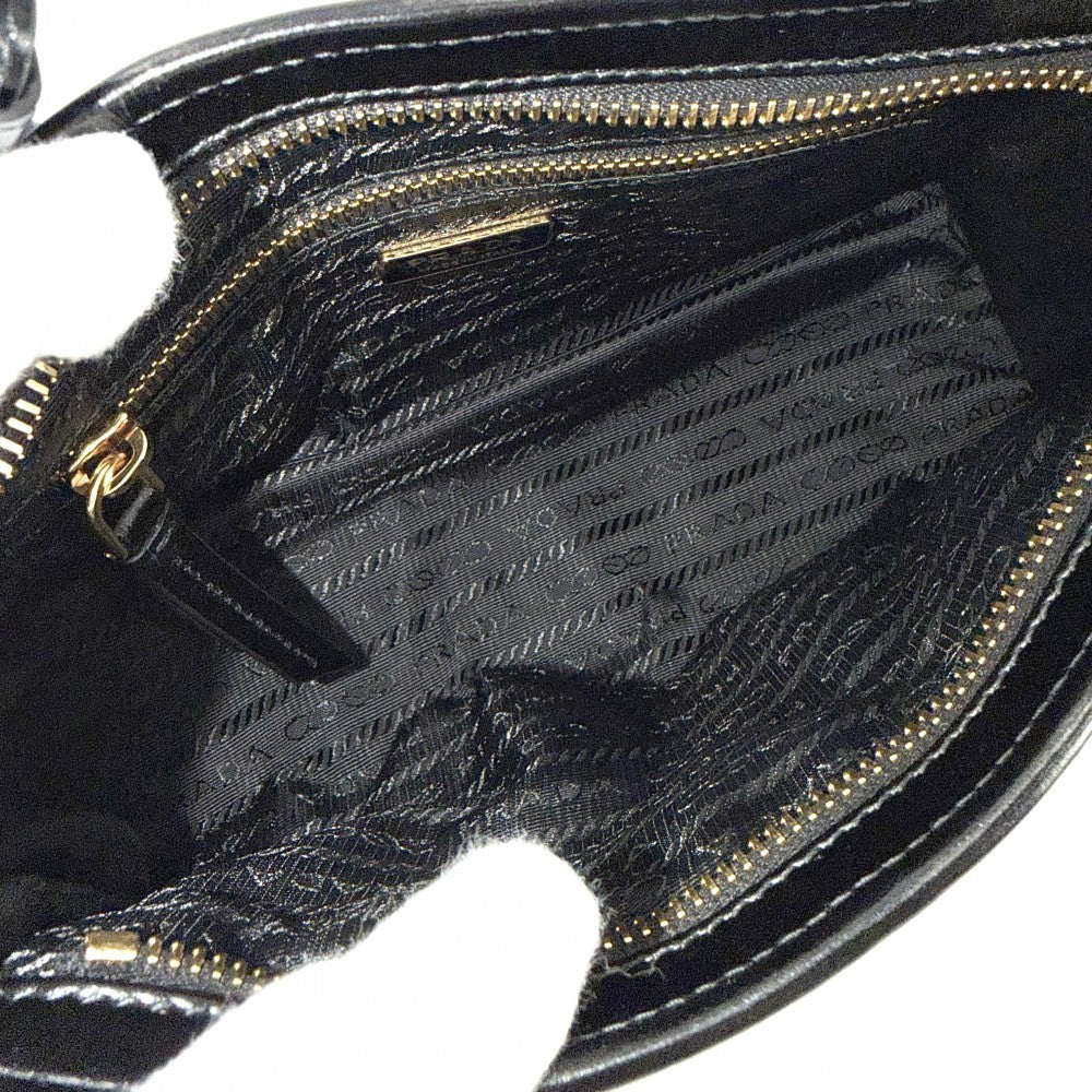 PRADA プラダ 2WAY ボニーミニ ハンドバッグ ショルダーバッグ トライアングルロゴ トートバッグ 1BA486 レザー ブラック 黒 ゴールド金具 レディース【中古品】