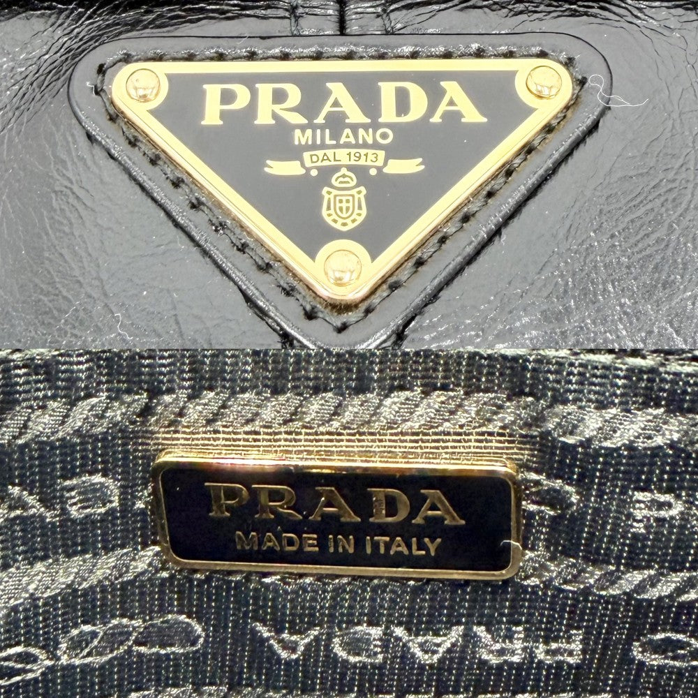 PRADA プラダ 2WAY ボニーミニ ハンドバッグ ショルダーバッグ トライアングルロゴ トートバッグ 1BA486 レザー ブラック 黒 ゴールド金具 レディース【中古品】