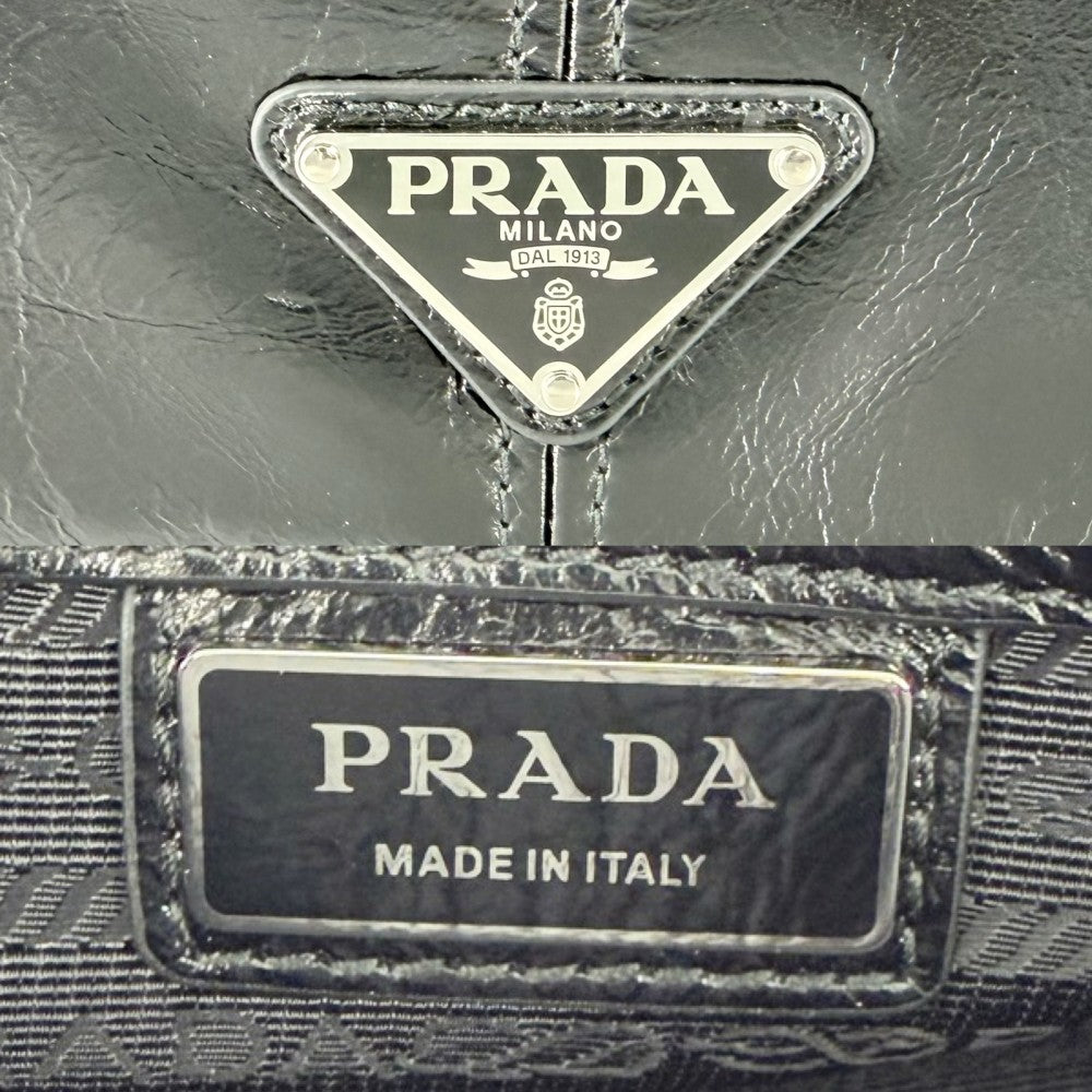 PRADA プラダ ショルダーバッグ トライアングルロゴ ソフトルックスレザー 2VD073 レザー ブラック 黒 シルバー金具 ユニセックス【中古品】