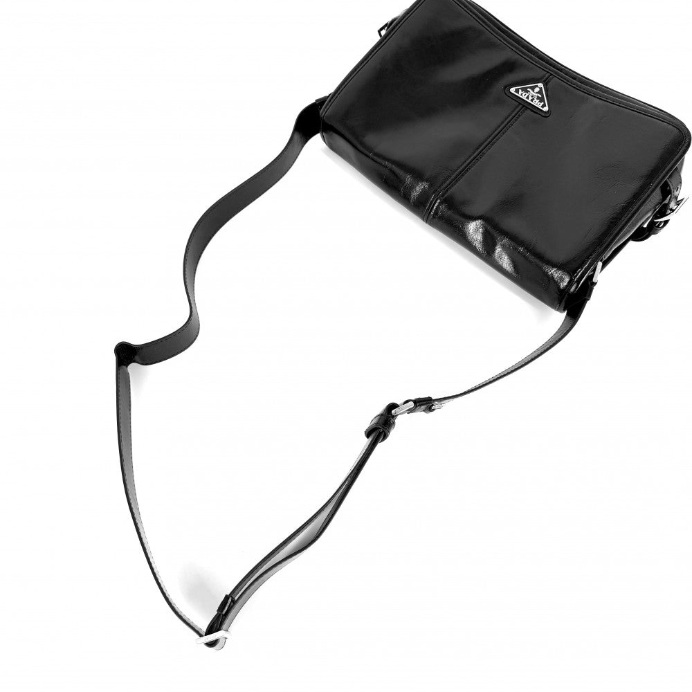 PRADA プラダ ショルダーバッグ トライアングルロゴ ソフトルックスレザー 2VD073 レザー ブラック 黒 シルバー金具 ユニセックス【中古品】