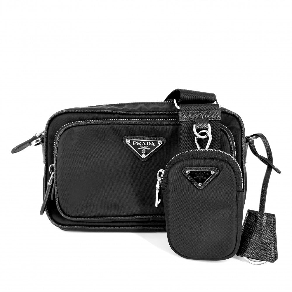 PRADA プラダ ショルダーバッグ ミニ トライアングルロゴ 1BH226 ナイロン ブラック 黒 シルバー金具 レディース【中古品】