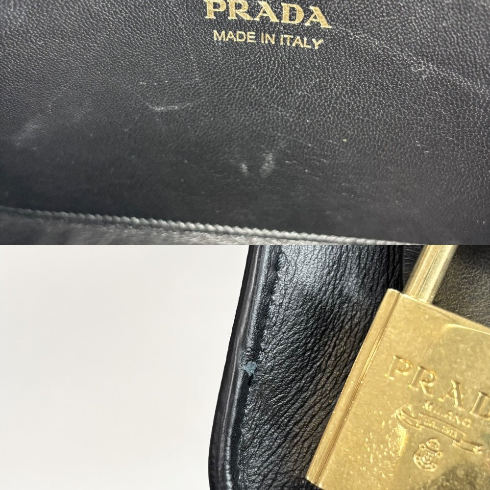 PRADA プラダ ショルダーバッグ エスプラナード バイカラー 1BH043 レザー カーキ ブラック 黒 ゴールド金具 レディース【中古品】