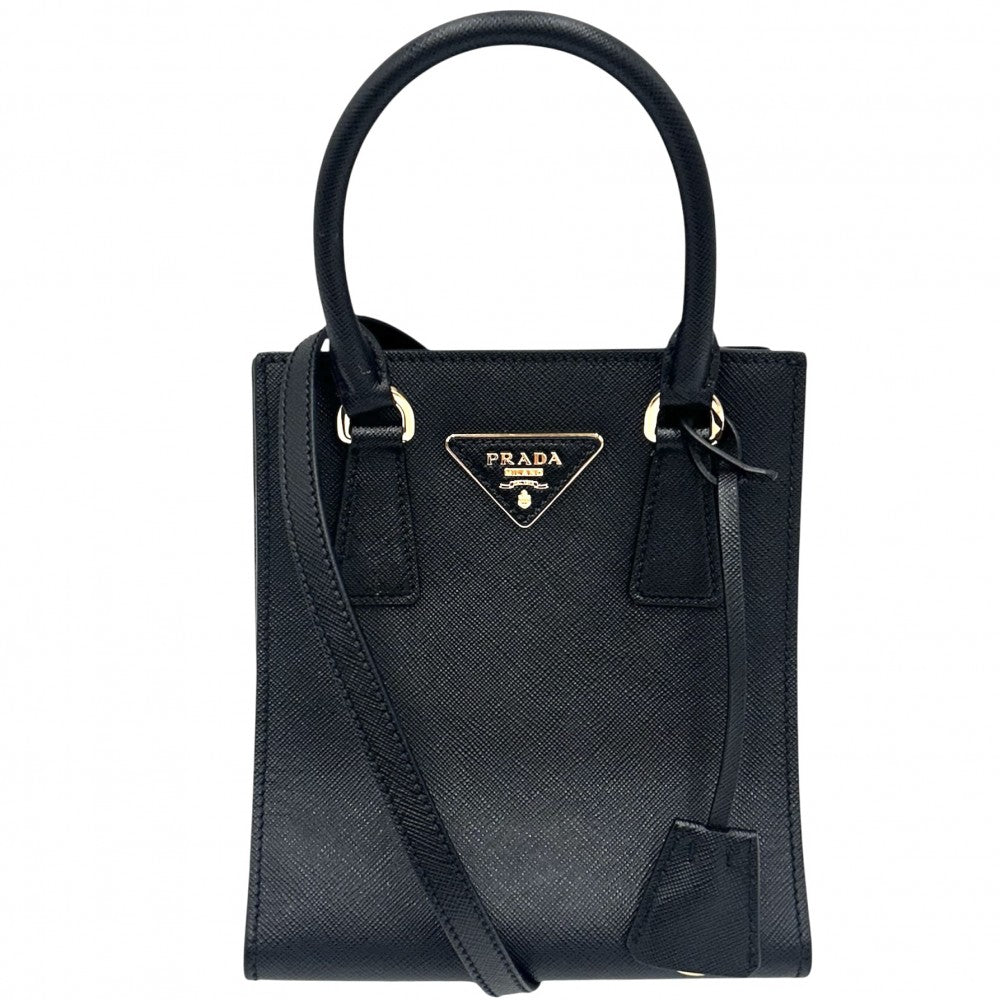 PRADA プラダ 2WAY トライアングルロゴ ミニトートバッグ ハンドバッグ ショルダーバッグ 1BA358 レザー ブラック 黒 ゴールド金具 レディース【中古品】