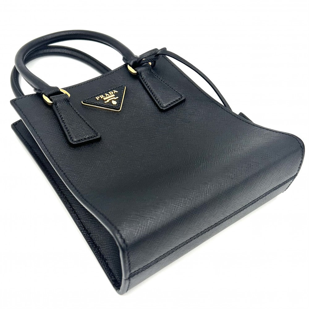 PRADA プラダ 2WAY トライアングルロゴ ミニトートバッグ ハンドバッグ ショルダーバッグ 1BA358 レザー ブラック 黒 ゴールド金具 レディース【中古品】