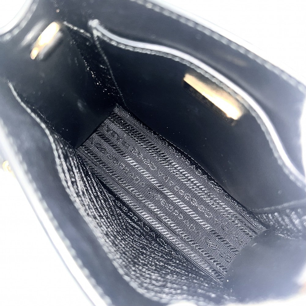 PRADA プラダ 2WAY トライアングルロゴ ミニトートバッグ ハンドバッグ ショルダーバッグ 1BA358 レザー ブラック 黒 ゴールド金具 レディース【中古品】