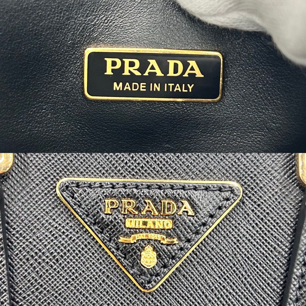 PRADA プラダ 2WAY トライアングルロゴ ミニトートバッグ ハンドバッグ ショルダーバッグ 1BA358 レザー ブラック 黒 ゴールド金具 レディース【中古品】