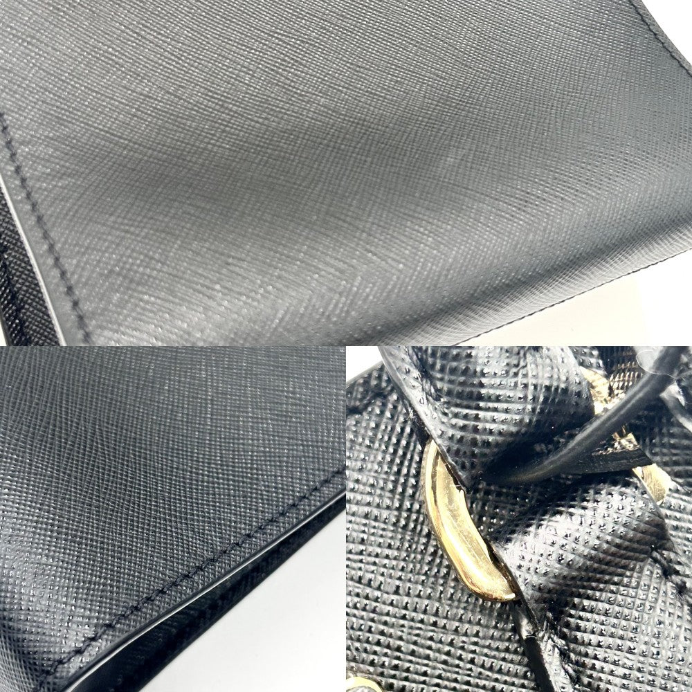 PRADA プラダ 2WAY トライアングルロゴ ミニトートバッグ ハンドバッグ ショルダーバッグ 1BA358 レザー ブラック 黒 ゴールド金具 レディース【中古品】