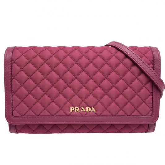【開店SALE】 PRADA プラダ チェーンウォレット キルティング ショルダーバッグ ショルダーウォレット 財布 1M1437 ナイロン レザー ピンク ゴールド金具 レディース【中古品】