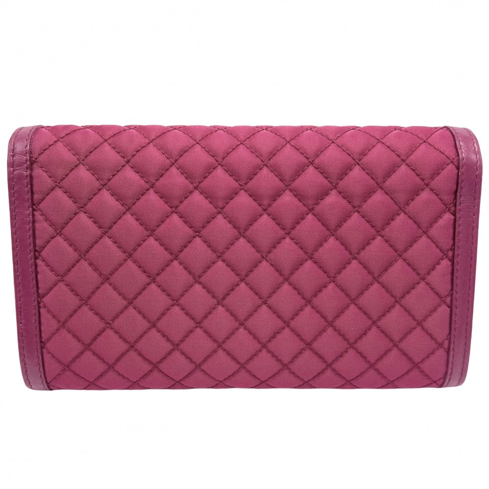 PRADA プラダ チェーンウォレット キルティング ショルダーバッグ ショルダーウォレット 財布 1M1437 ナイロン レザー ピンク ゴールド金具 レディース【中古品】
