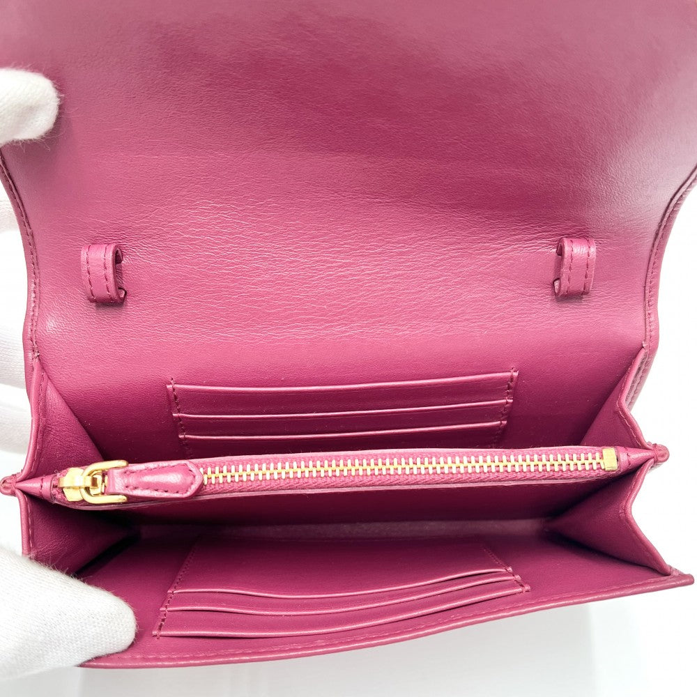 PRADA プラダ チェーンウォレット キルティング ショルダーバッグ ショルダーウォレット 財布 1M1437 ナイロン レザー ピンク ゴールド金具 レディース【中古品】