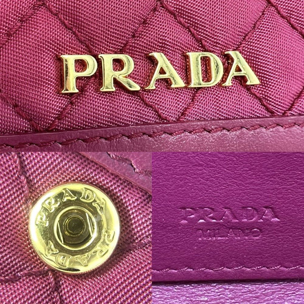 PRADA プラダ チェーンウォレット キルティング ショルダーバッグ ショルダーウォレット 財布 1M1437 ナイロン レザー ピンク ゴールド金具 レディース【中古品】