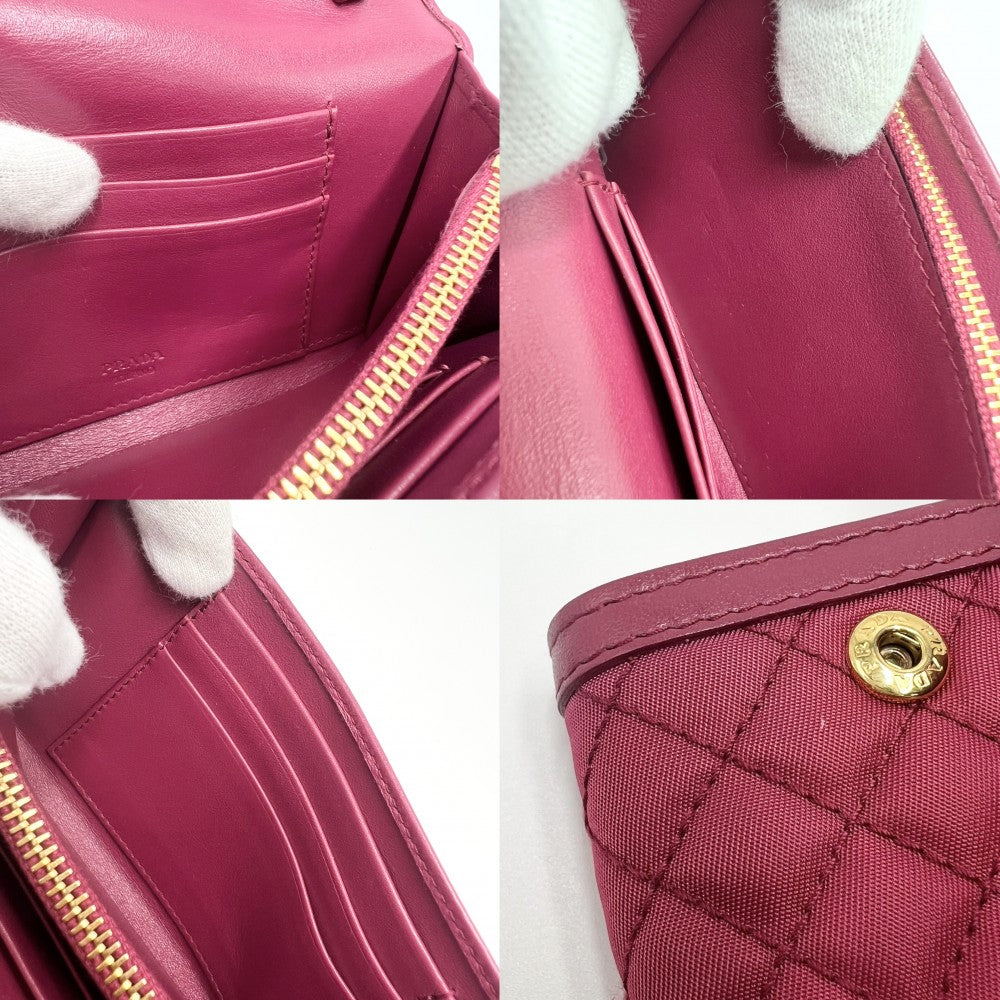 PRADA プラダ チェーンウォレット キルティング ショルダーバッグ ショルダーウォレット 財布 1M1437 ナイロン レザー ピンク ゴールド金具 レディース【中古品】