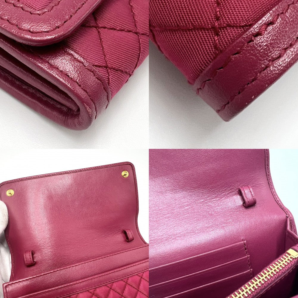 PRADA プラダ チェーンウォレット キルティング ショルダーバッグ ショルダーウォレット 財布 1M1437 ナイロン レザー ピンク ゴールド金具 レディース【中古品】