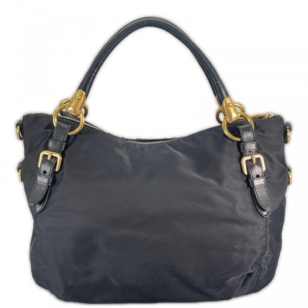 PRADA プラダ ハンドバッグ ナイロン ブラック 黒 ゴールド金具 レディース【中古品】